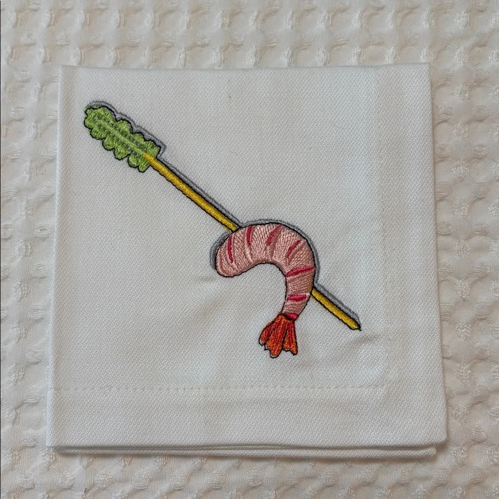 Crate & Barrel Set of 4 Embroidered Bar Tidbits 10” Square Cocktail Napkins